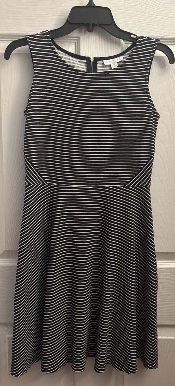 Charter Club Petite P/P Black and White Striped Sleeveless Fit & Flare Dress